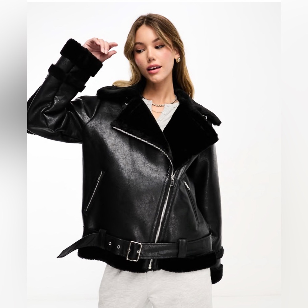 Leather Aviator Jacket BLACK - Miss Selfridge